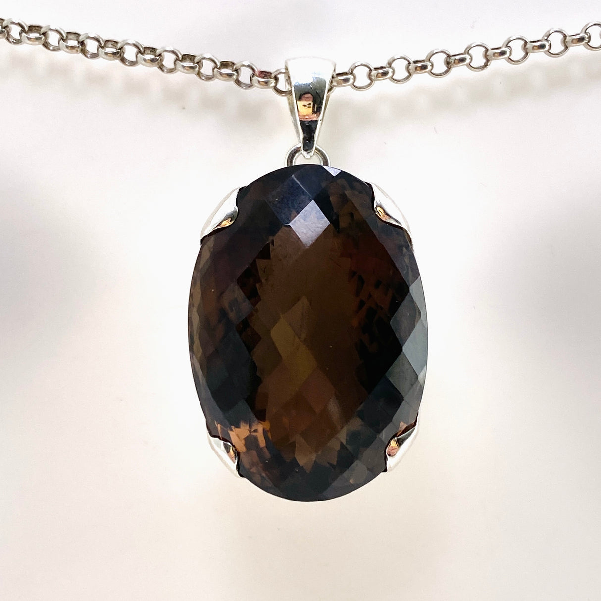 Smokey Quartz Oval Faceted Pendant KPGJ4728