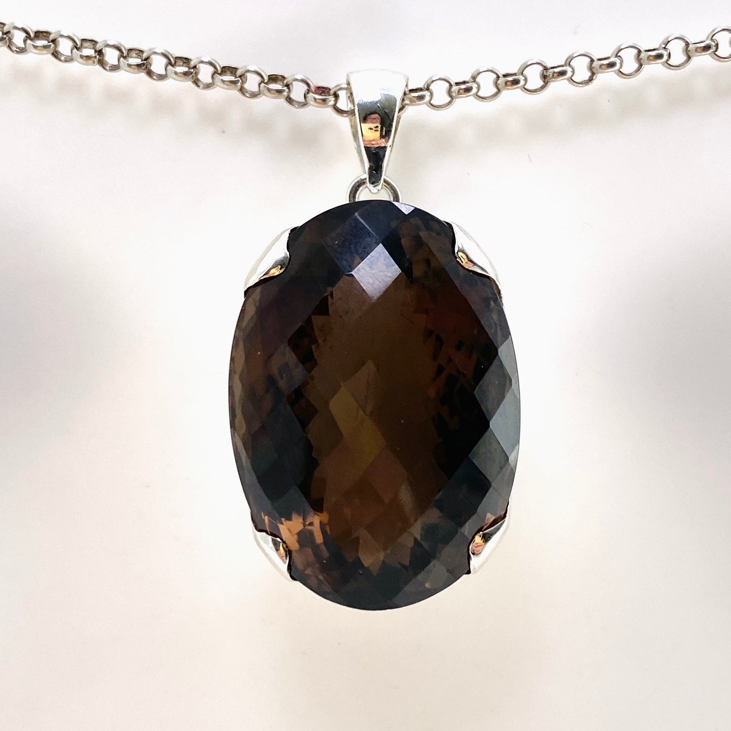 Smokey Quartz Oval Faceted Pendant KPGJ4728