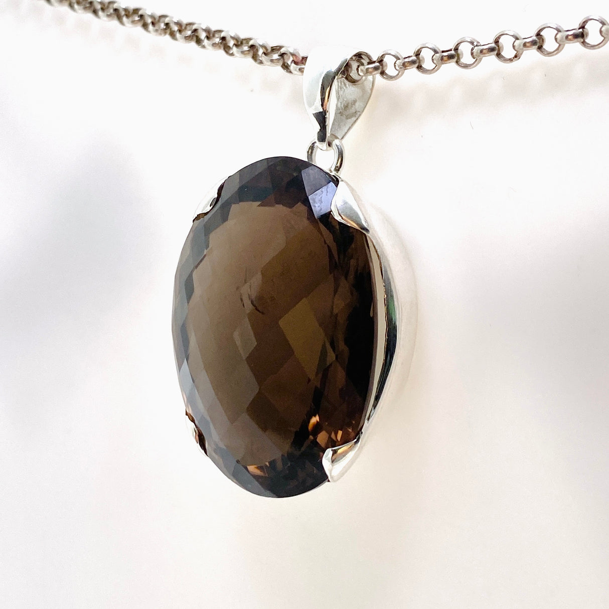 Smokey Quartz Oval Faceted Pendant KPGJ4728