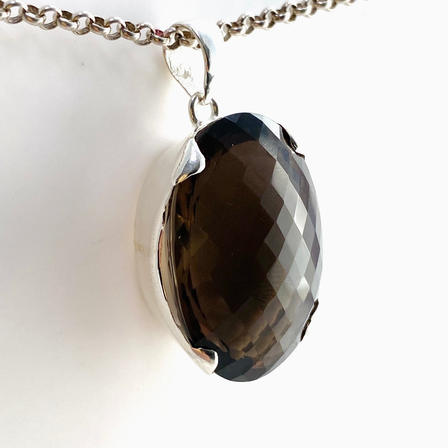 Smokey Quartz Oval Faceted Pendant KPGJ4728