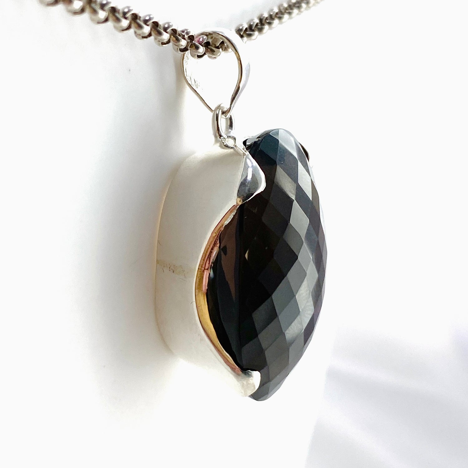 Smokey Quartz Oval Faceted Pendant KPGJ4728