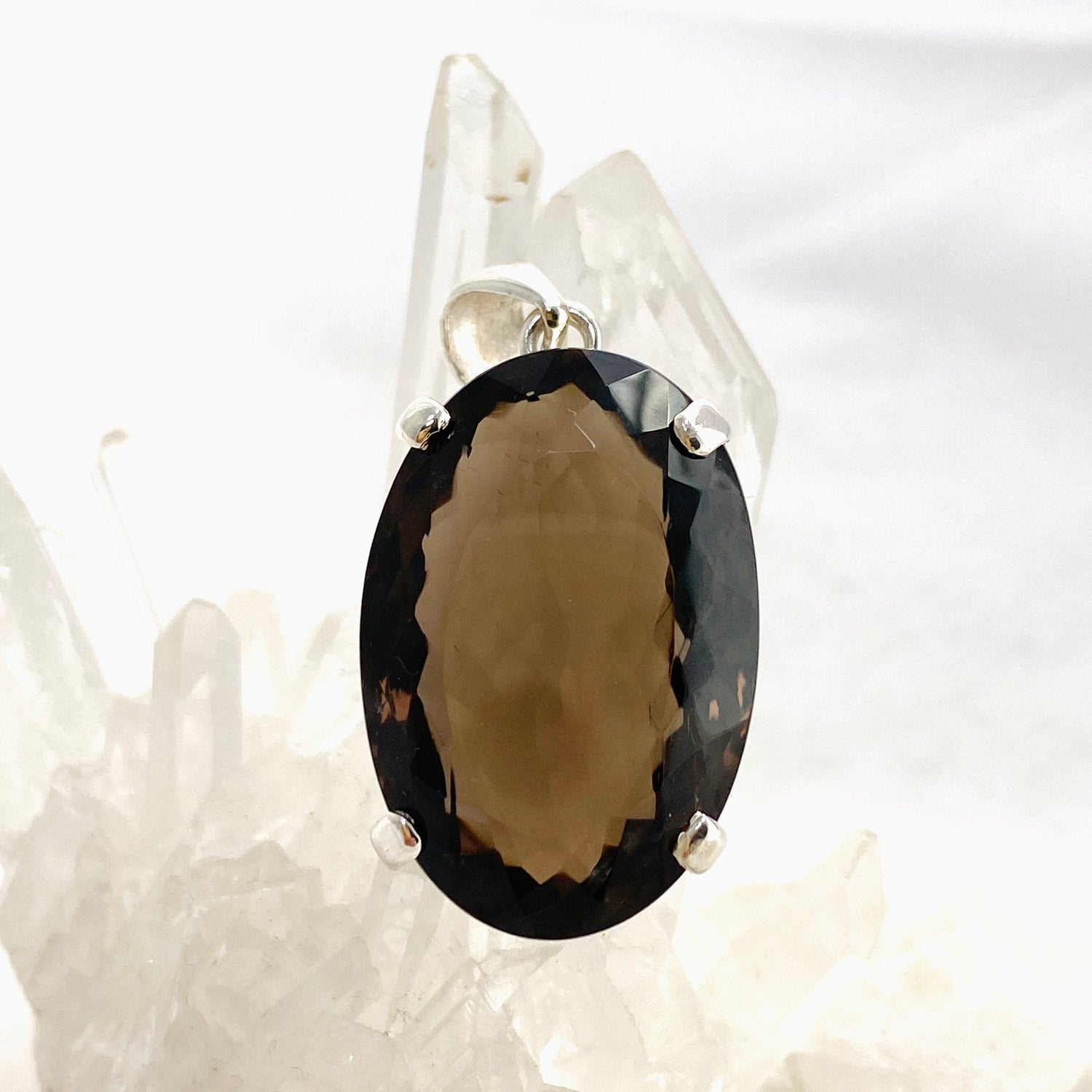 Smokey Quartz Oval Faceted Pendant KPGJ4727