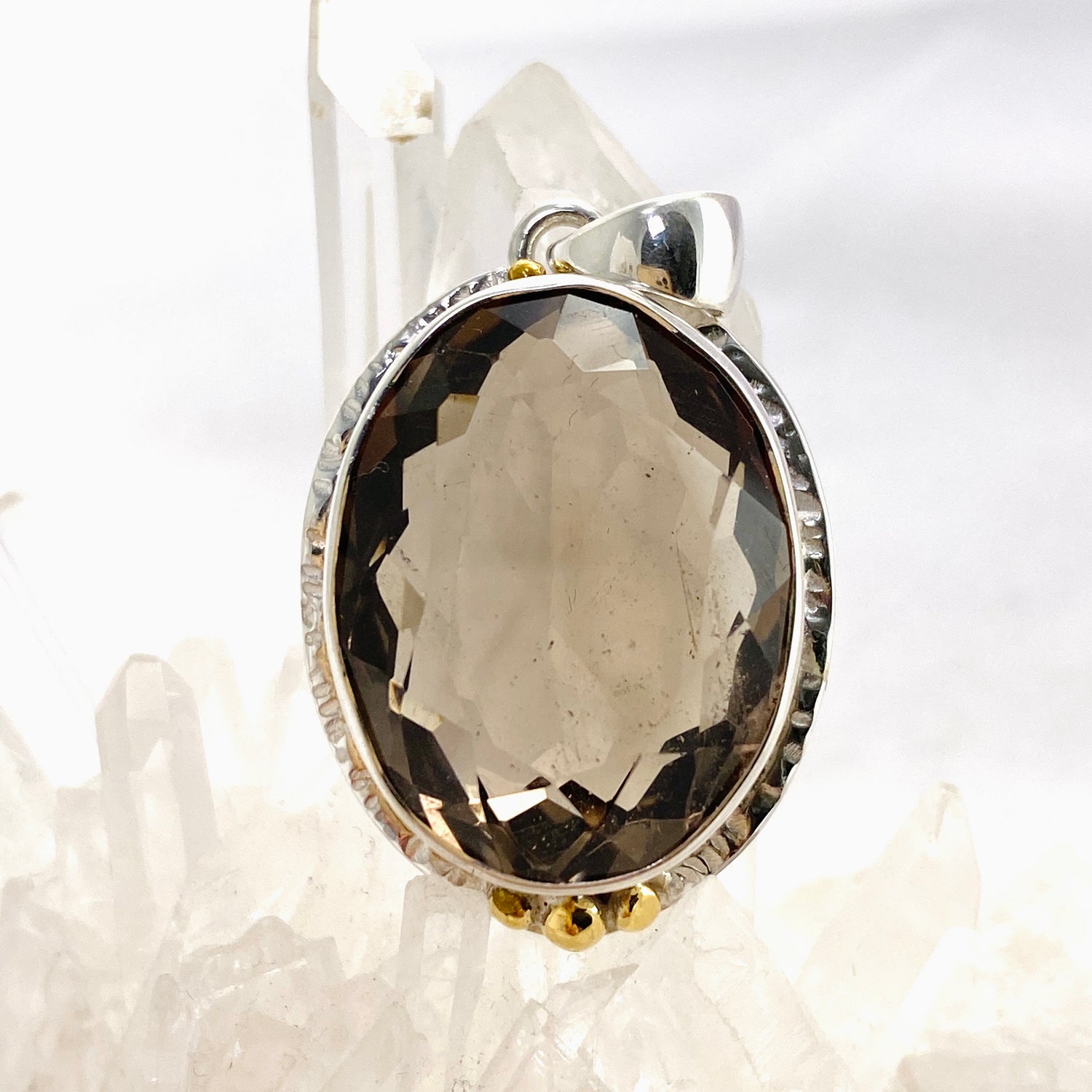 Smokey Quartz Oval Faceted Pendant in a Decorative Setting KPGJ4730