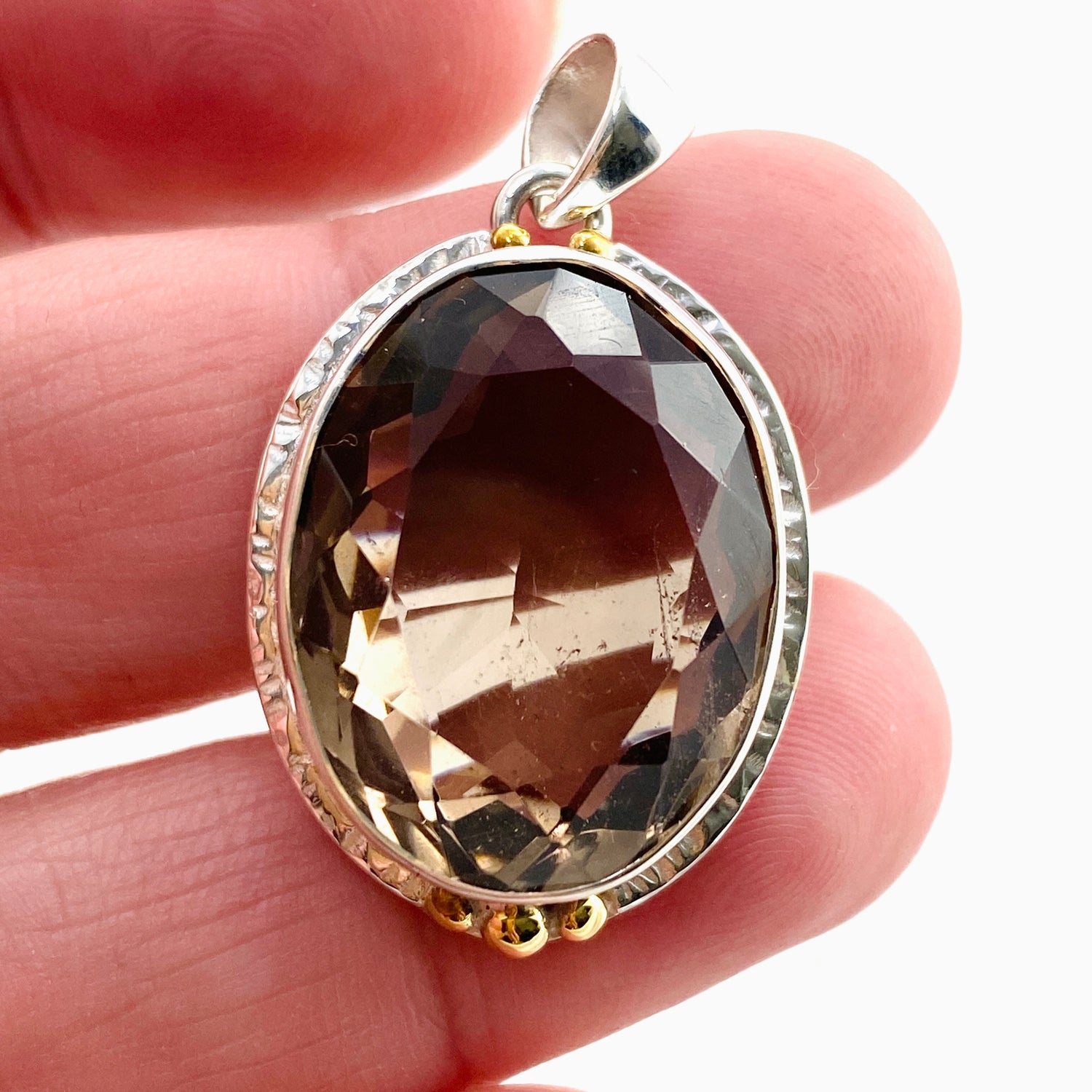 Smokey Quartz Oval Faceted Pendant in a Decorative Setting KPGJ4730