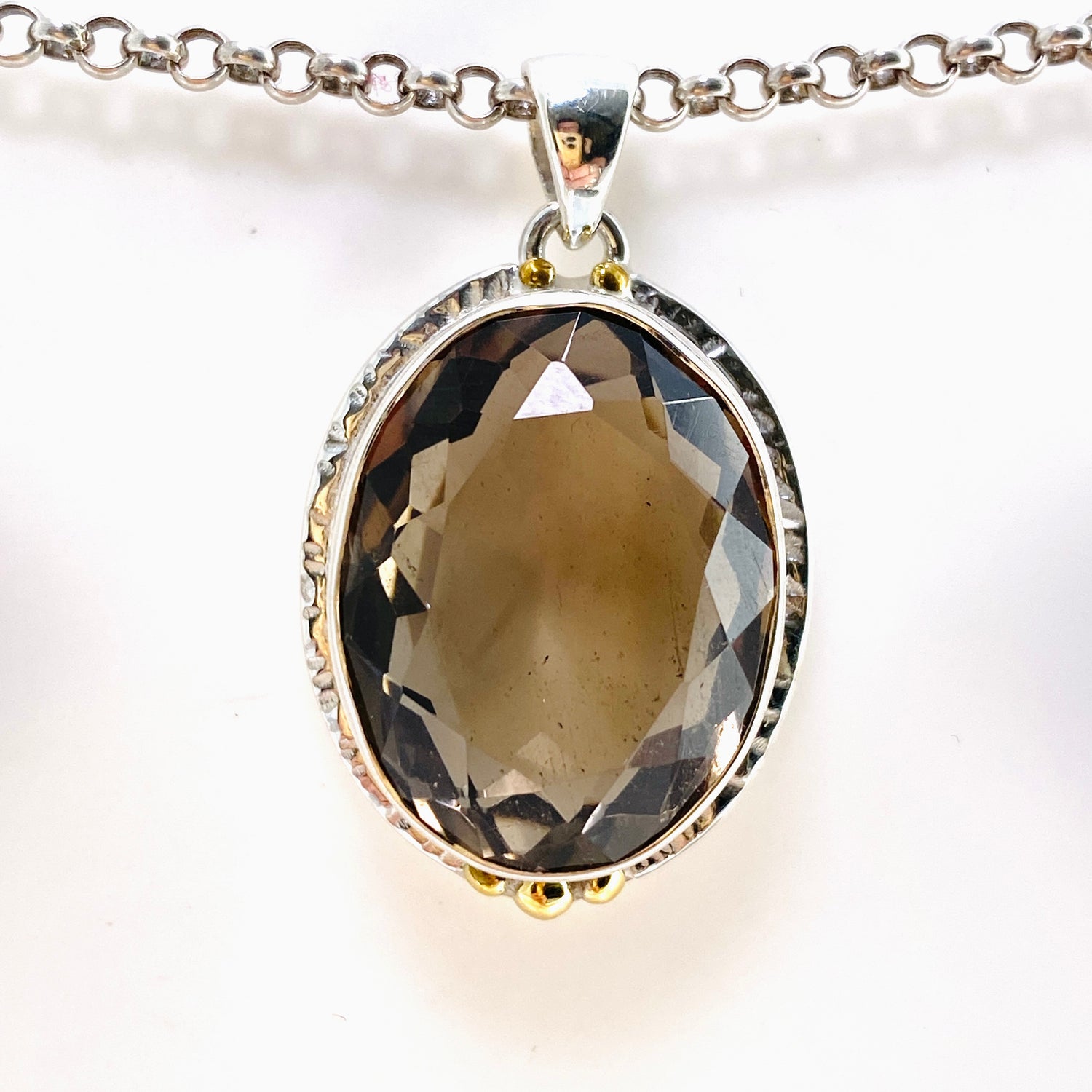 Smokey Quartz Oval Faceted Pendant in a Decorative Setting KPGJ4730