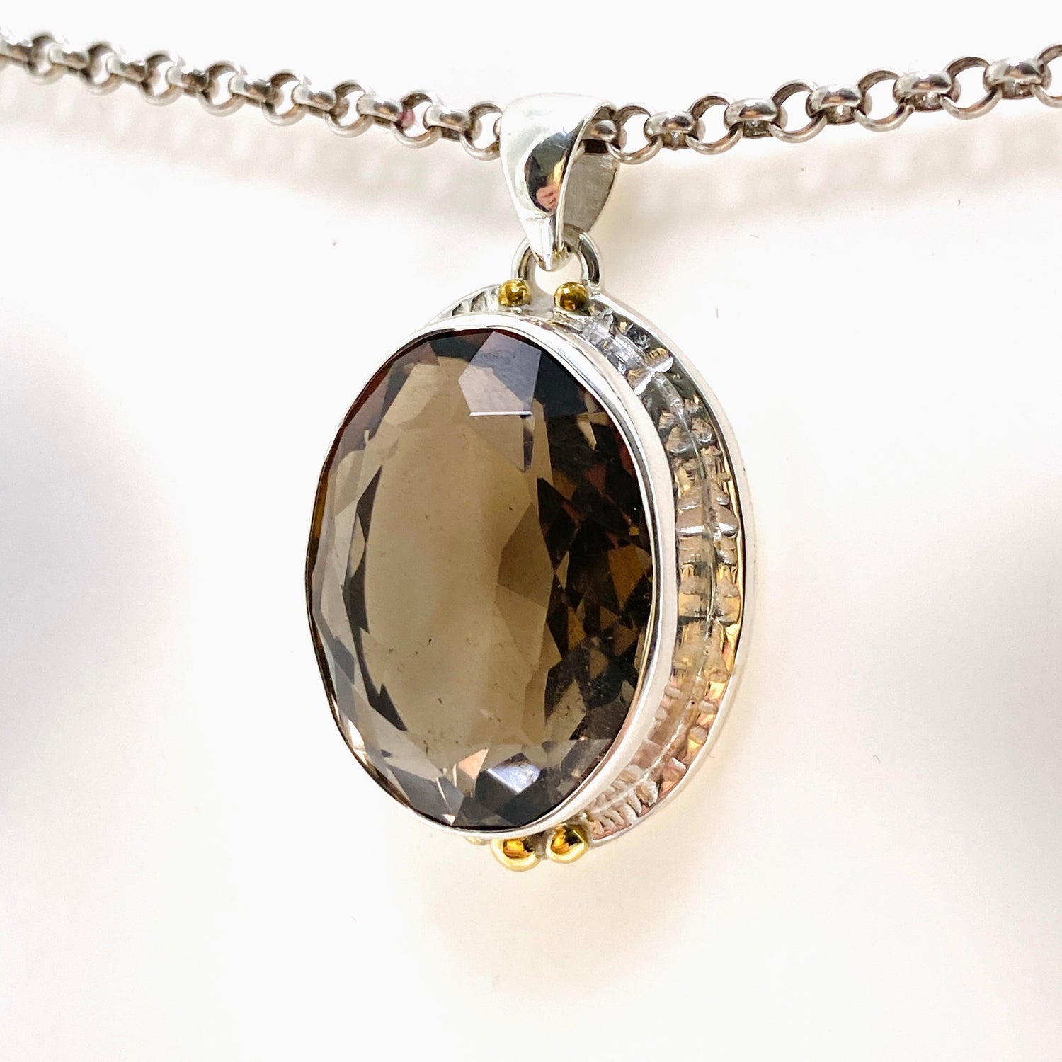 Smokey Quartz Oval Faceted Pendant in a Decorative Setting KPGJ4730