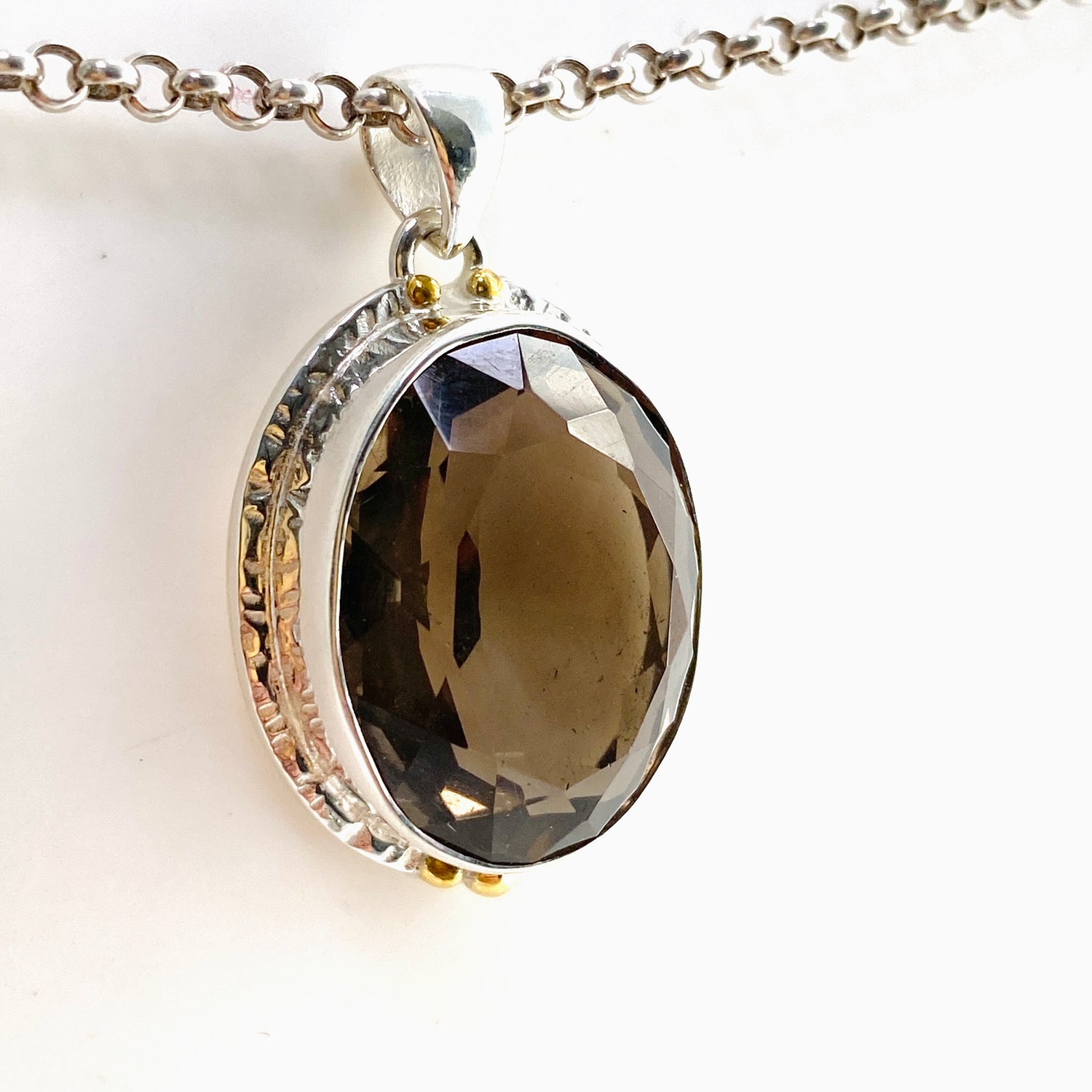 Smokey Quartz Oval Faceted Pendant in a Decorative Setting KPGJ4730