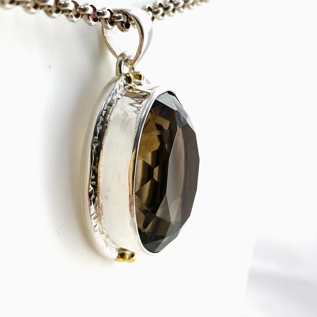 Smokey Quartz Oval Faceted Pendant in a Decorative Setting KPGJ4730
