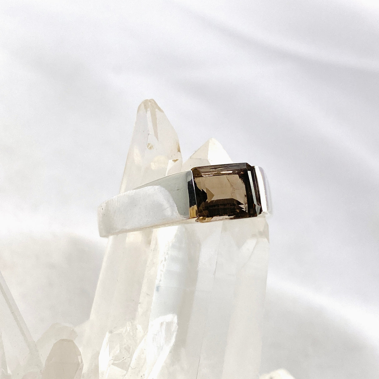 Smokey Quartz Rectangular Faceted Ring Size 13 PRGJ610