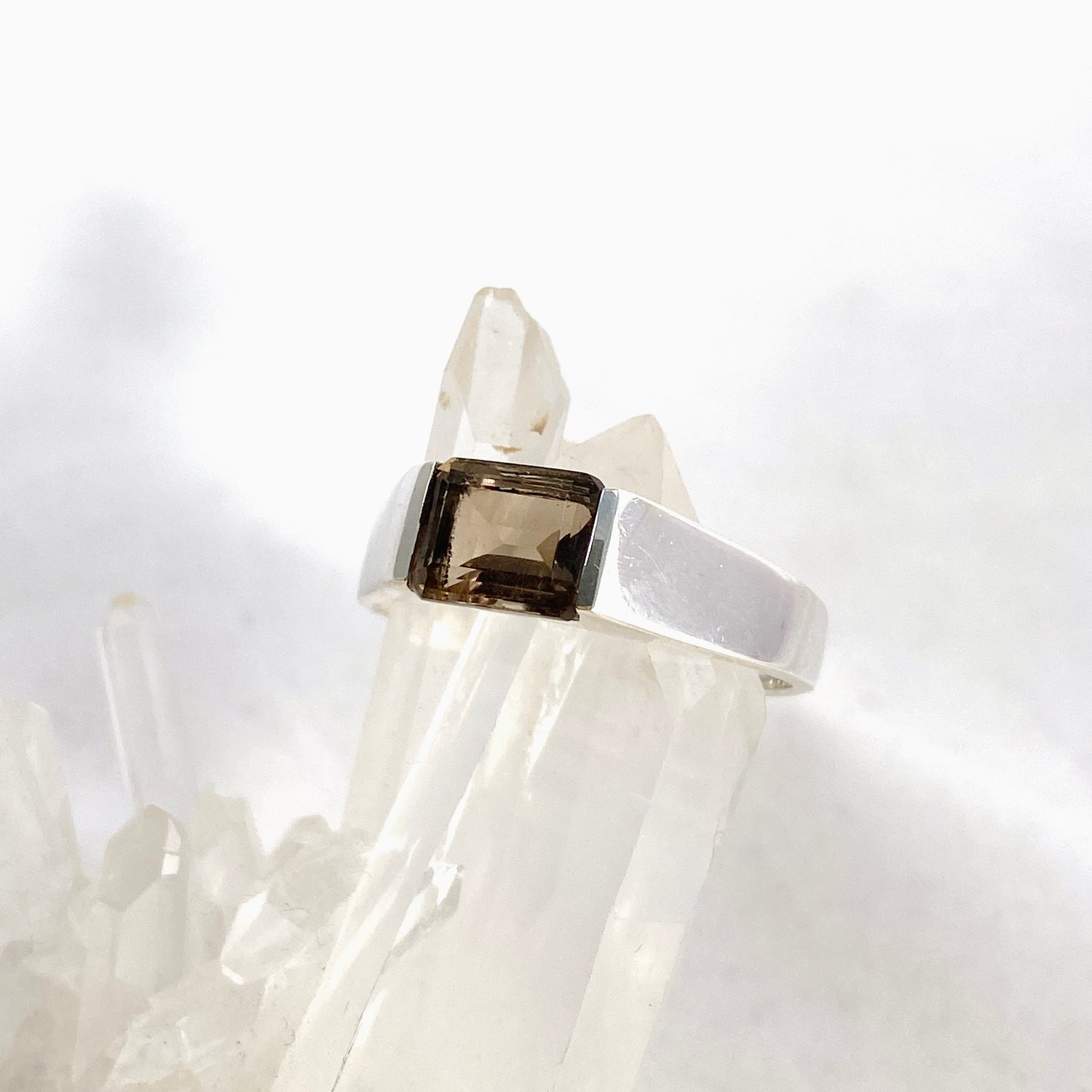Smokey Quartz Rectangular Faceted Ring Size 13 PRGJ610