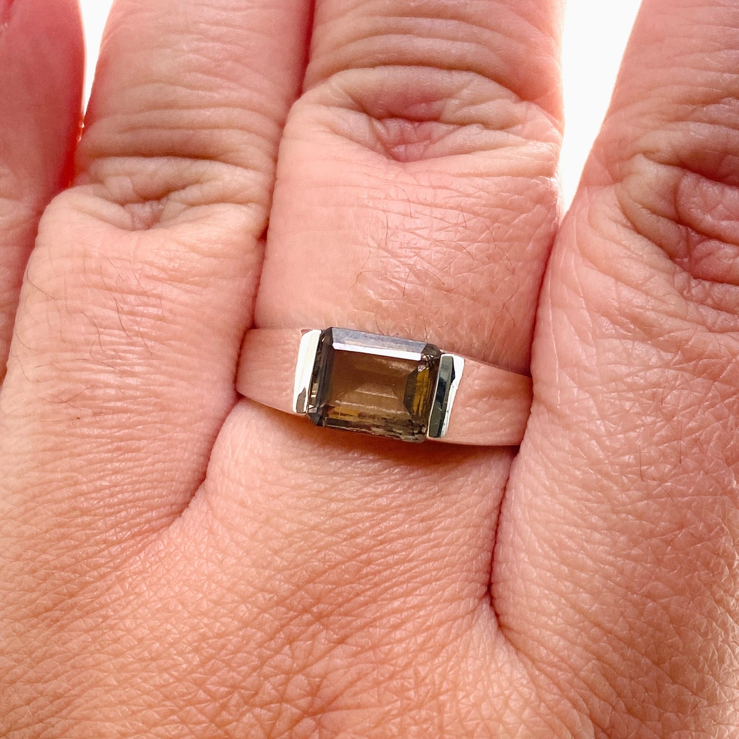 Smokey Quartz Rectangular Faceted Ring Size 13 PRGJ610