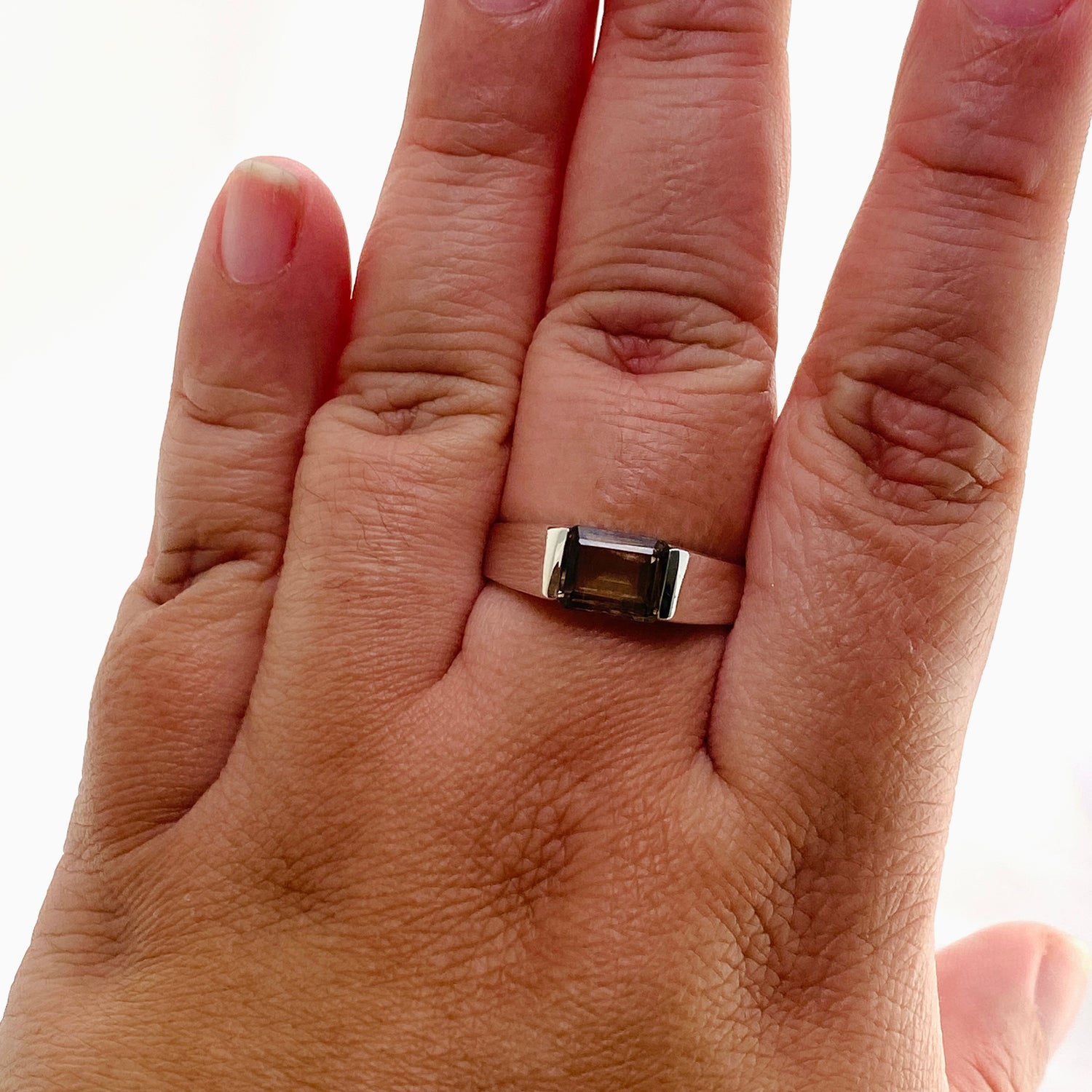 Smokey Quartz Rectangular Faceted Ring Size 13 PRGJ610