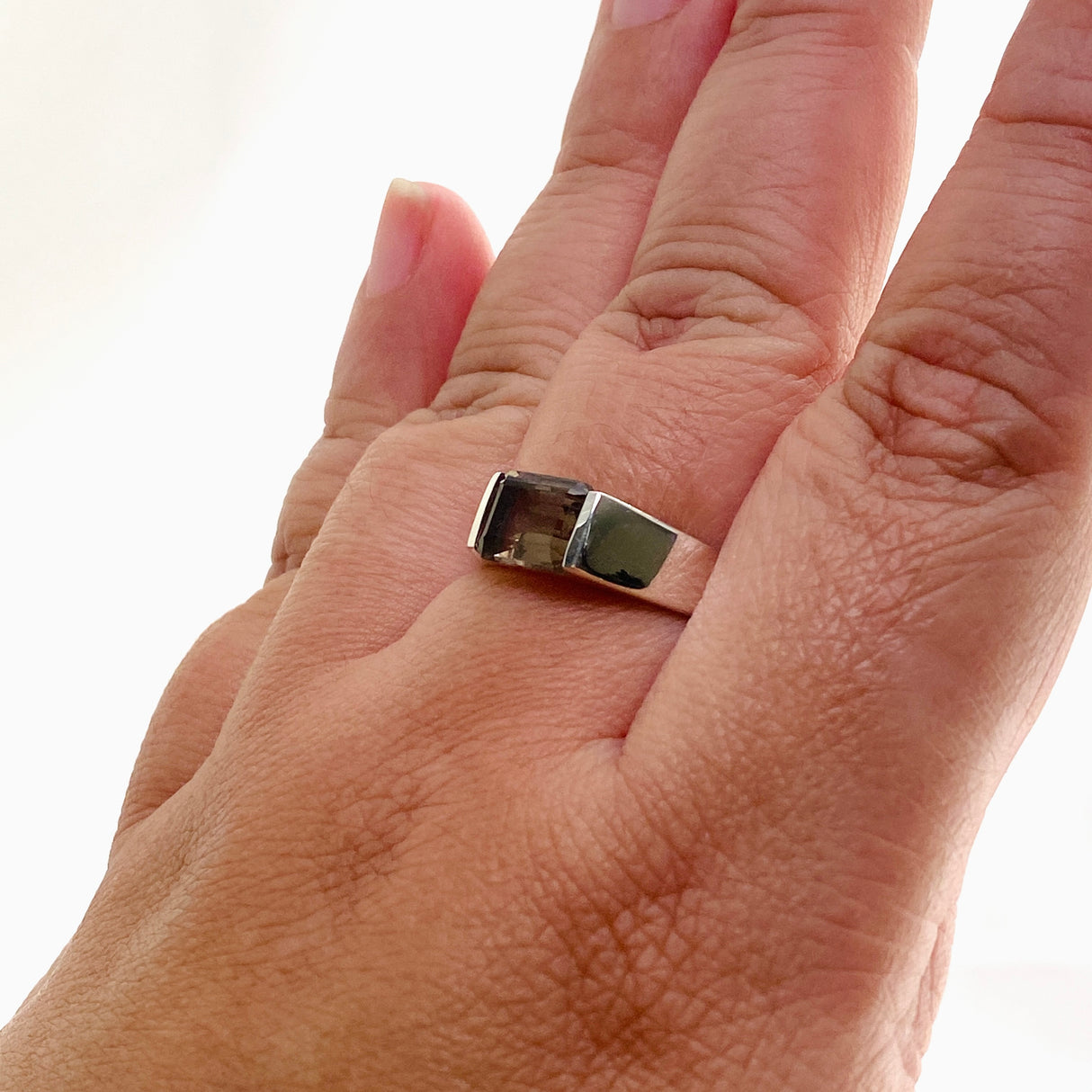 Smokey Quartz Rectangular Faceted Ring Size 13 PRGJ610