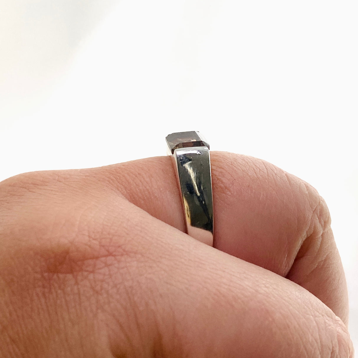 Smokey Quartz Rectangular Faceted Ring Size 13 PRGJ610