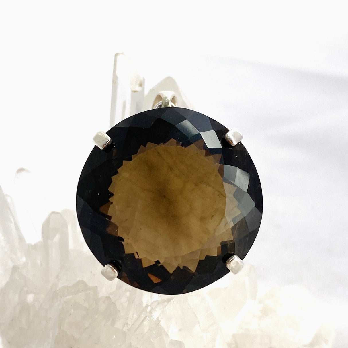Smokey Quartz Round Faceted Pendant KPGJ4726