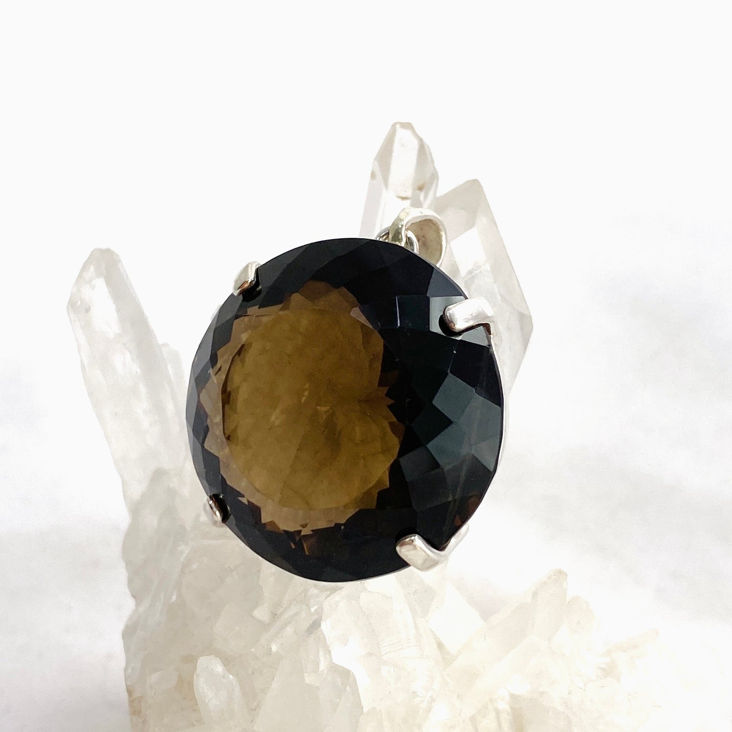 Smokey Quartz Round Faceted Pendant KPGJ4726