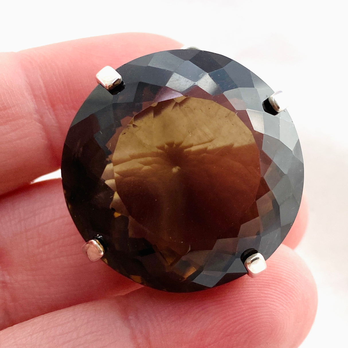 Smokey Quartz Round Faceted Pendant KPGJ4726