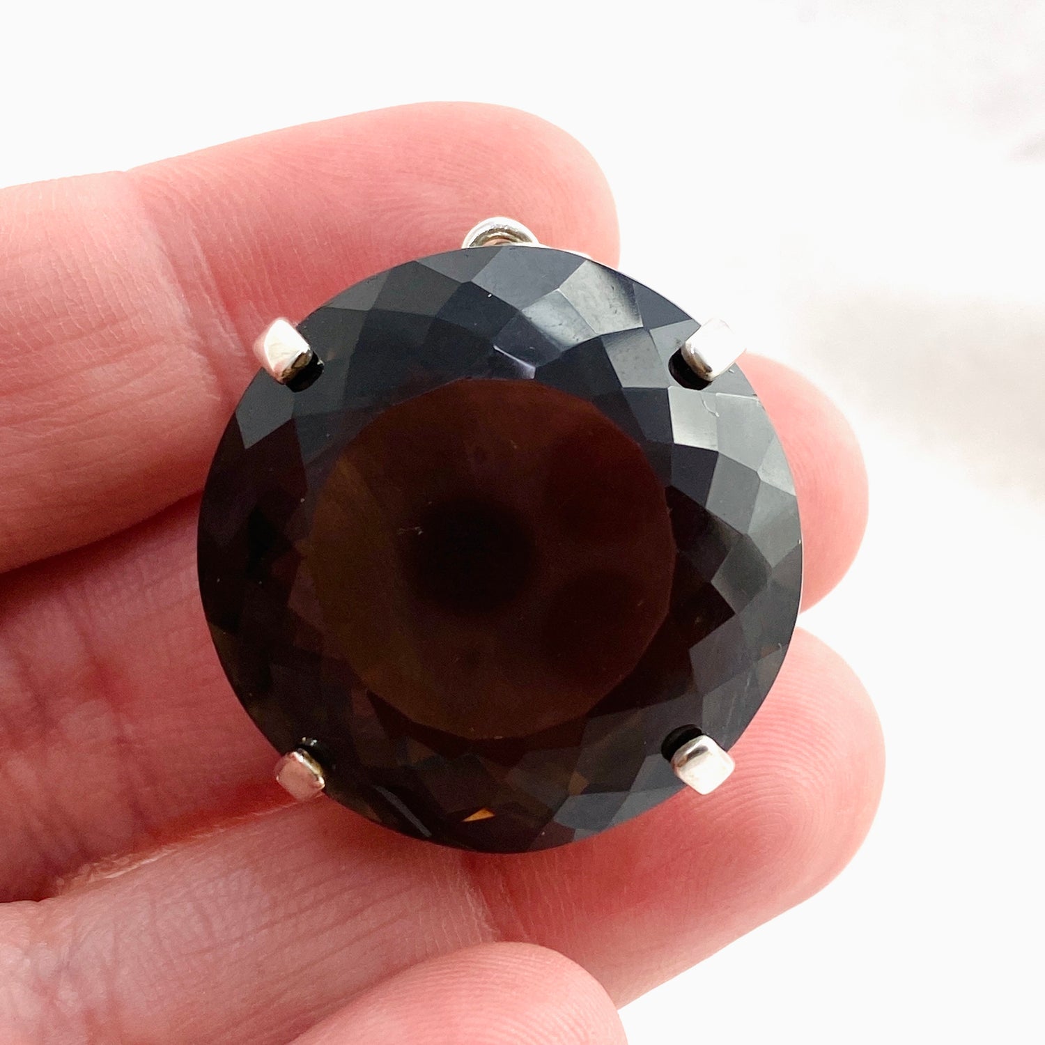 Smokey Quartz Round Faceted Pendant KPGJ4726