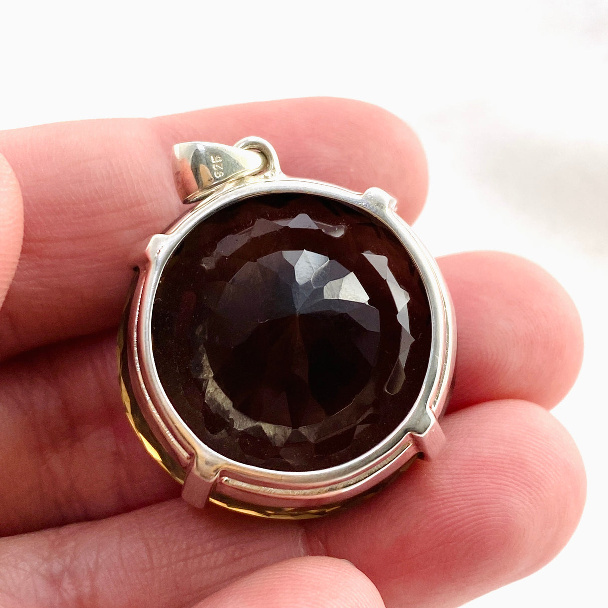 Smokey Quartz Round Faceted Pendant KPGJ4726