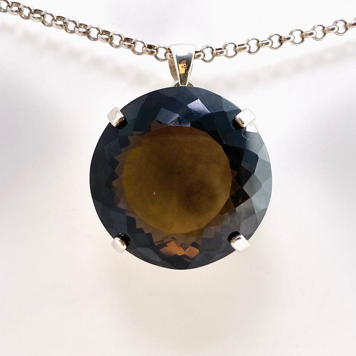 Smokey Quartz Round Faceted Pendant KPGJ4726