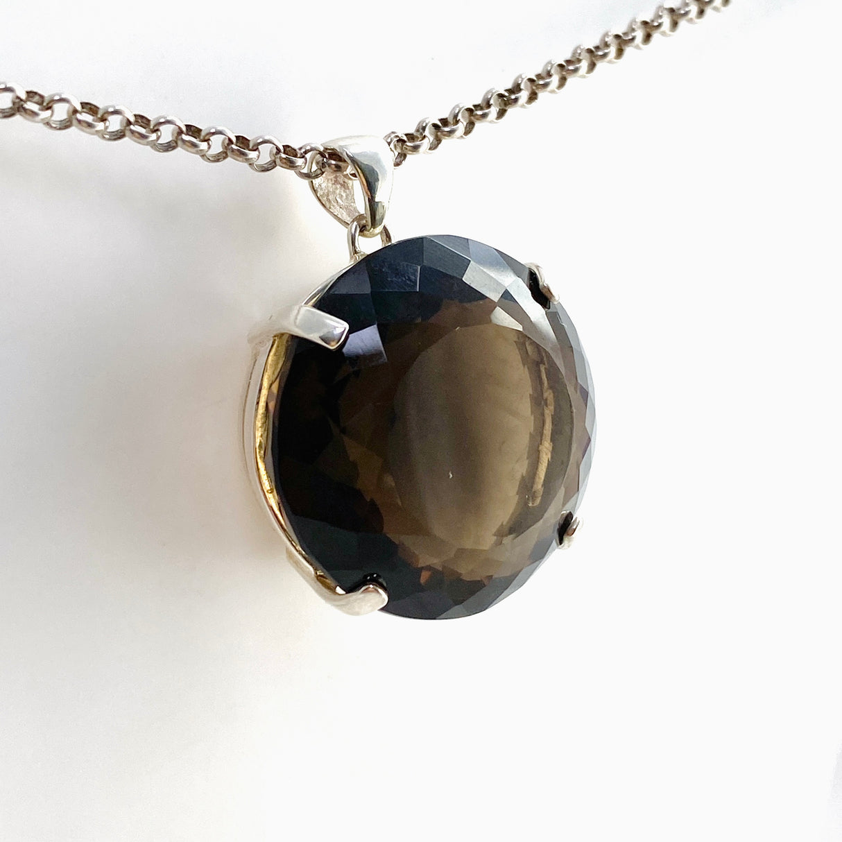 Smokey Quartz Round Faceted Pendant KPGJ4726