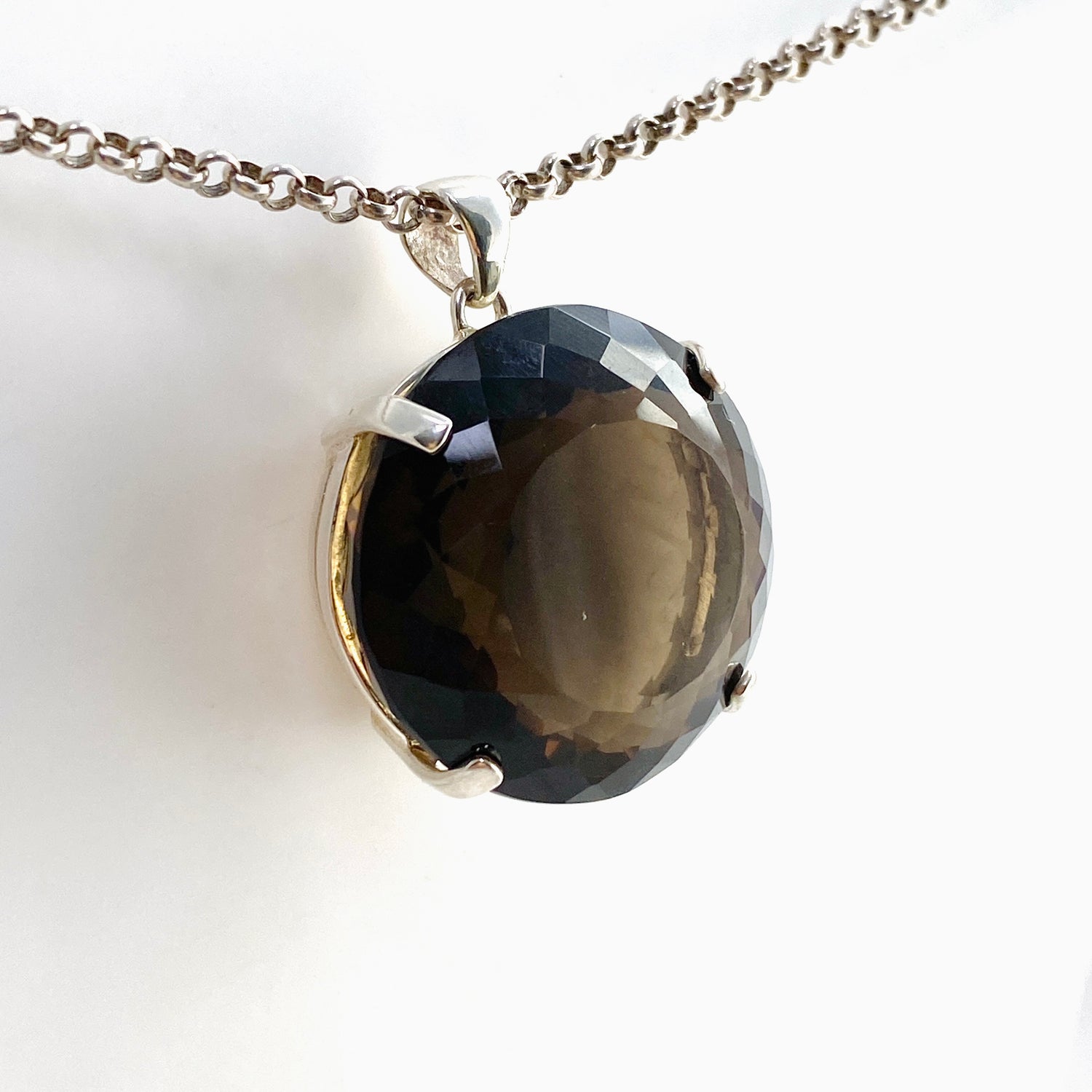 Smokey Quartz Round Faceted Pendant KPGJ4726