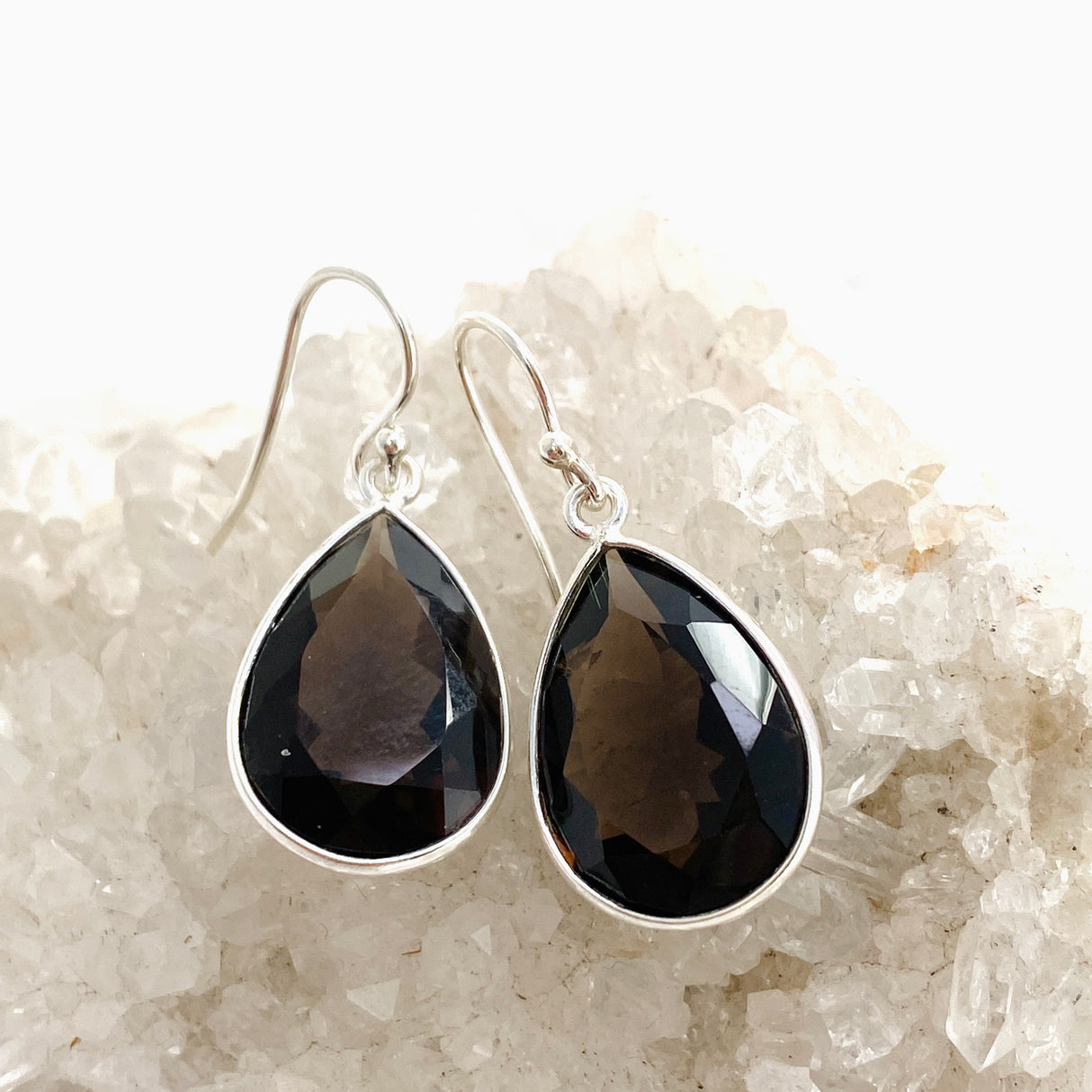 Smokey Quartz Teardrop Faceted Earrings KEGJ1552