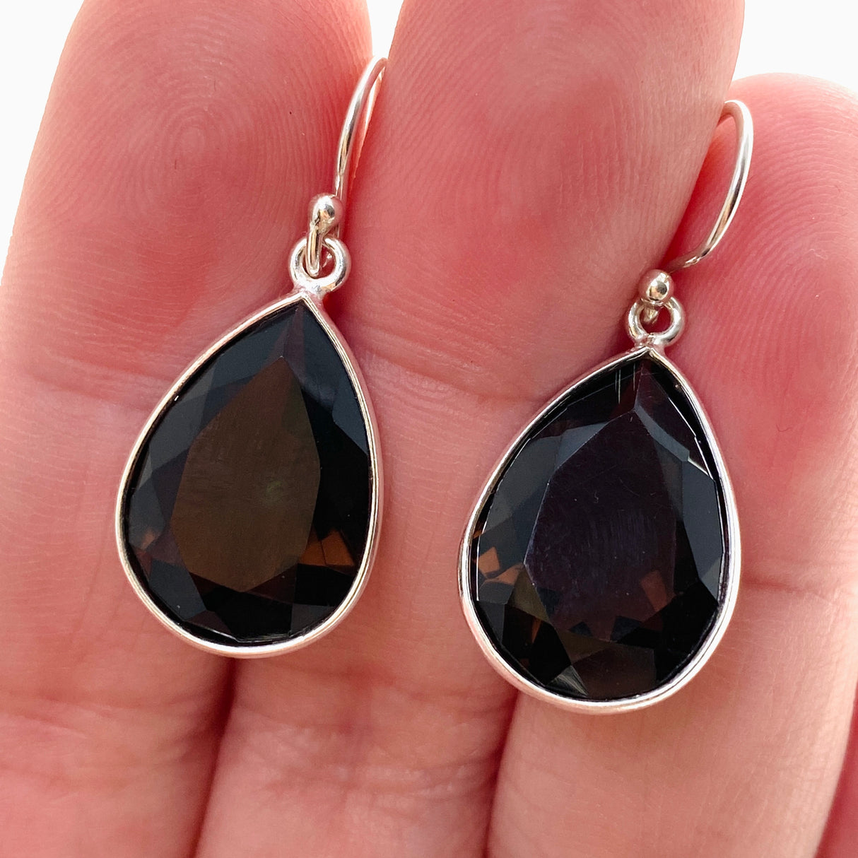 Smokey Quartz Teardrop Faceted Earrings KEGJ1552