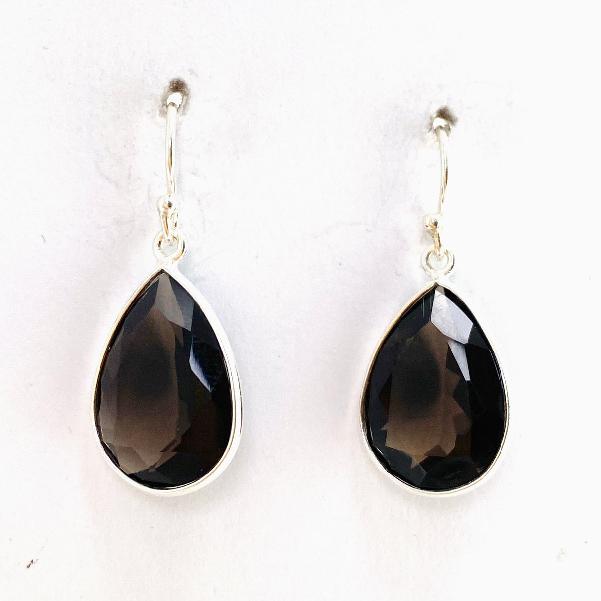 Smokey Quartz Teardrop Faceted Earrings KEGJ1552