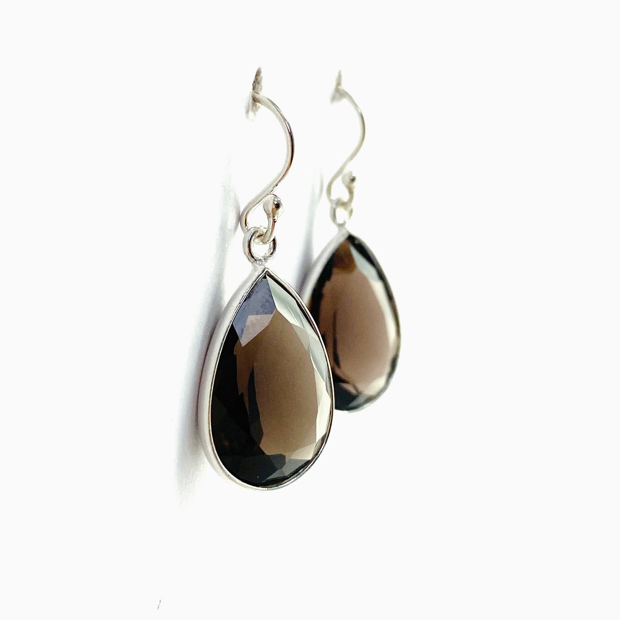 Smokey Quartz Teardrop Faceted Earrings KEGJ1552
