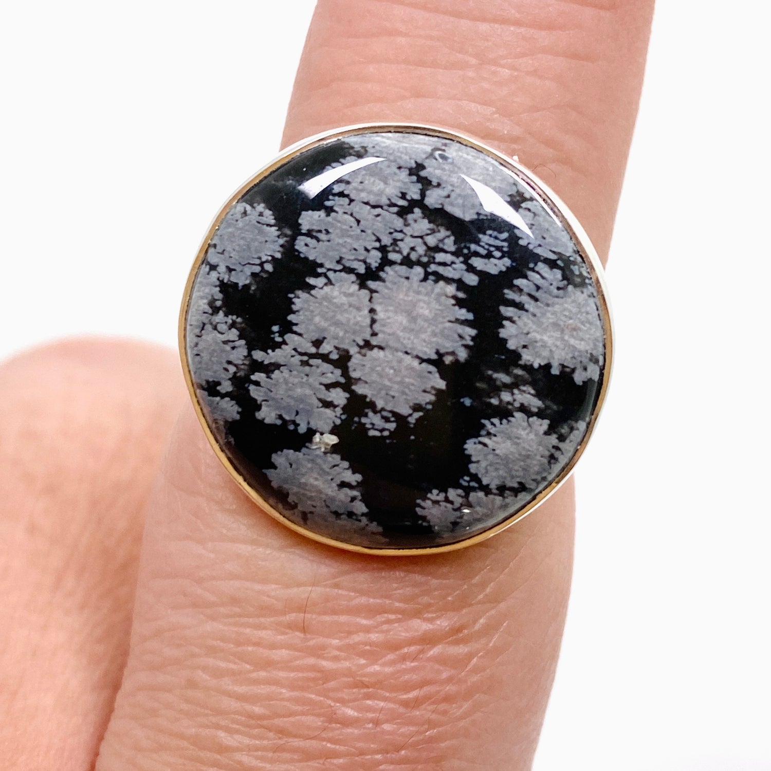Snowflake Obsidian Round Cabochon Ring Size 8 KRGJ3350