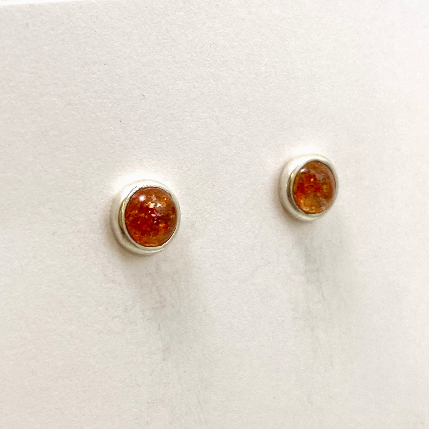 Sunstone Round Cabochon Bezel Set Stud Earrings 7mm PSE032