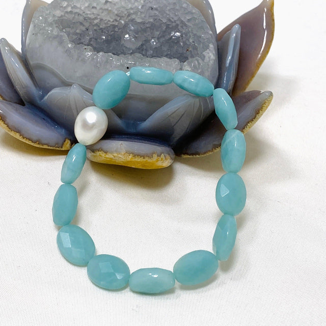 Amazonite Faceted Bead and Pearl Gemstone Bracelet GB-EP-AMZ-01 - Nature's Magick