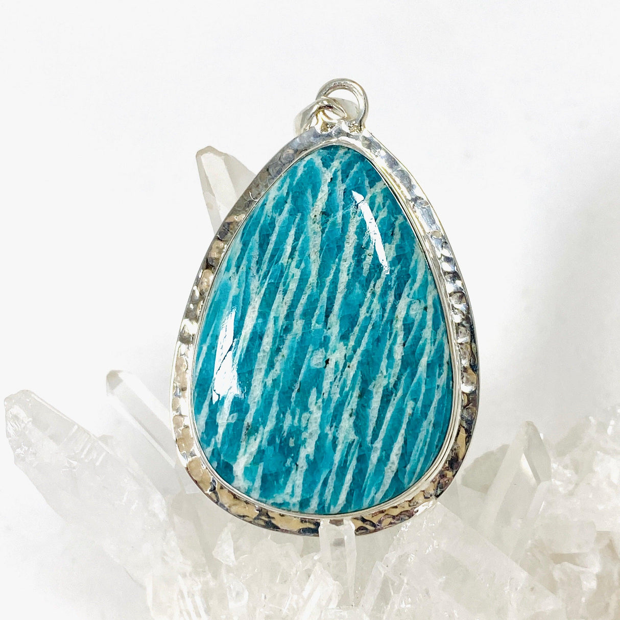 Amazonite teardrop pendant with a hammered setting KPGJ3754 - Nature's Magick