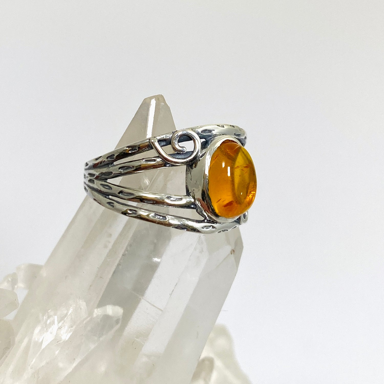Amber Oval Cabochon Ring in a Decorative Setting R4025