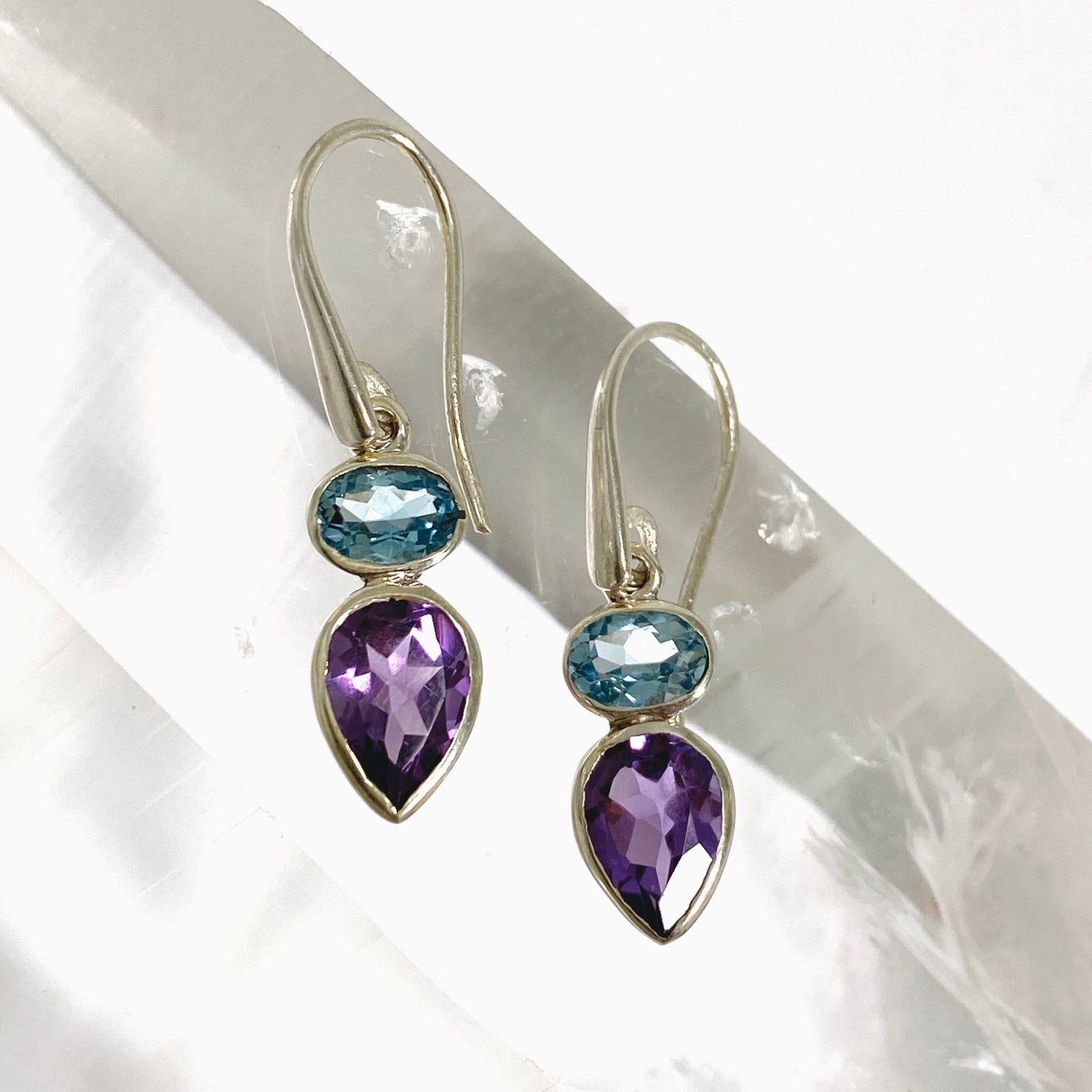 Amethyst and Blue Topaz Faceted Multi-stone Earrings PEGJ395