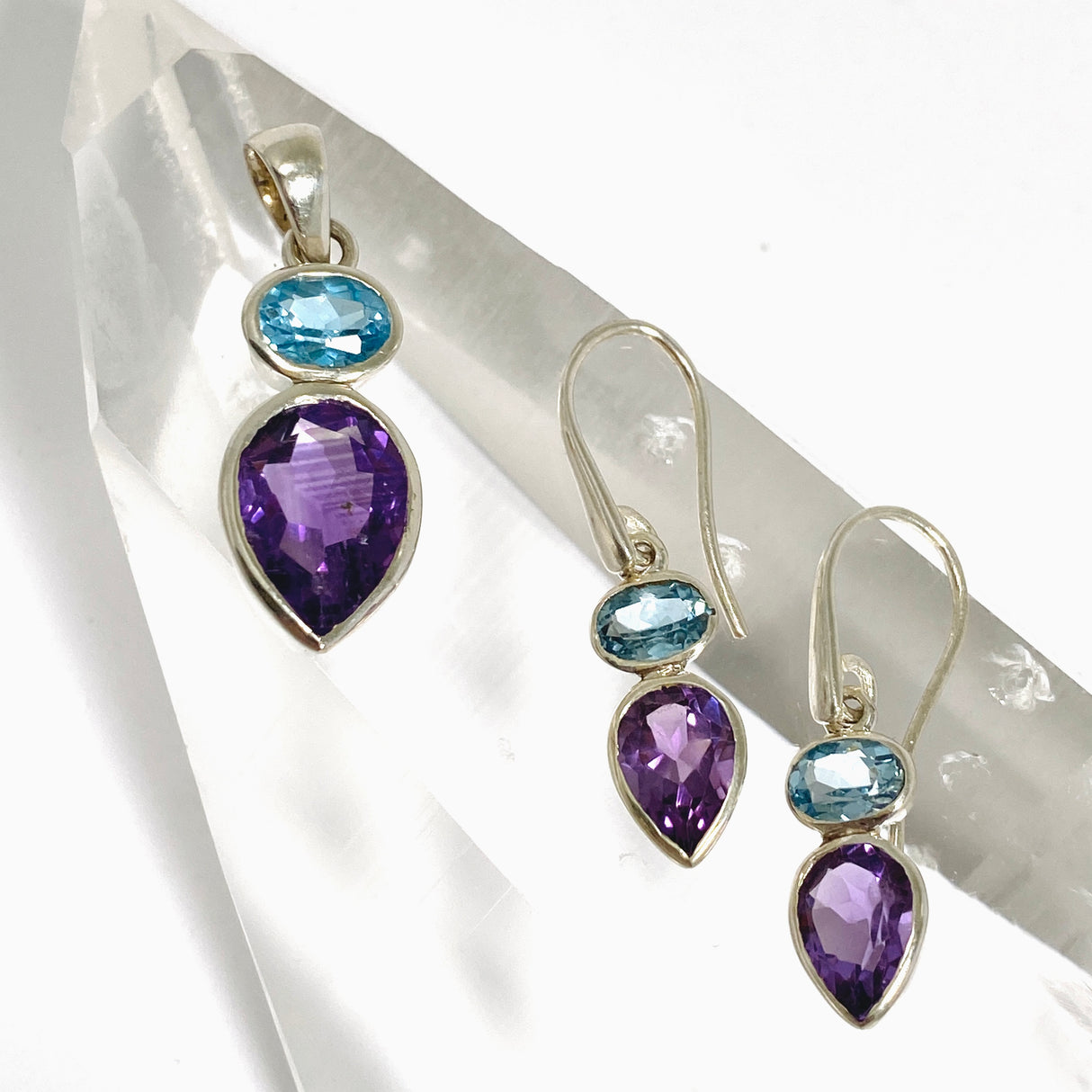 Amethyst and Blue Topaz Faceted Multi-stone Earrings PEGJ395