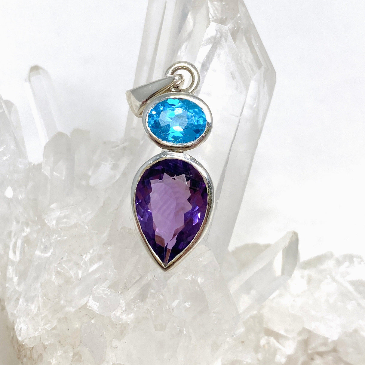 Amethyst and Blue Topaz Faceted Multi-stone Pendant PPGJ699 - Nature's Magick