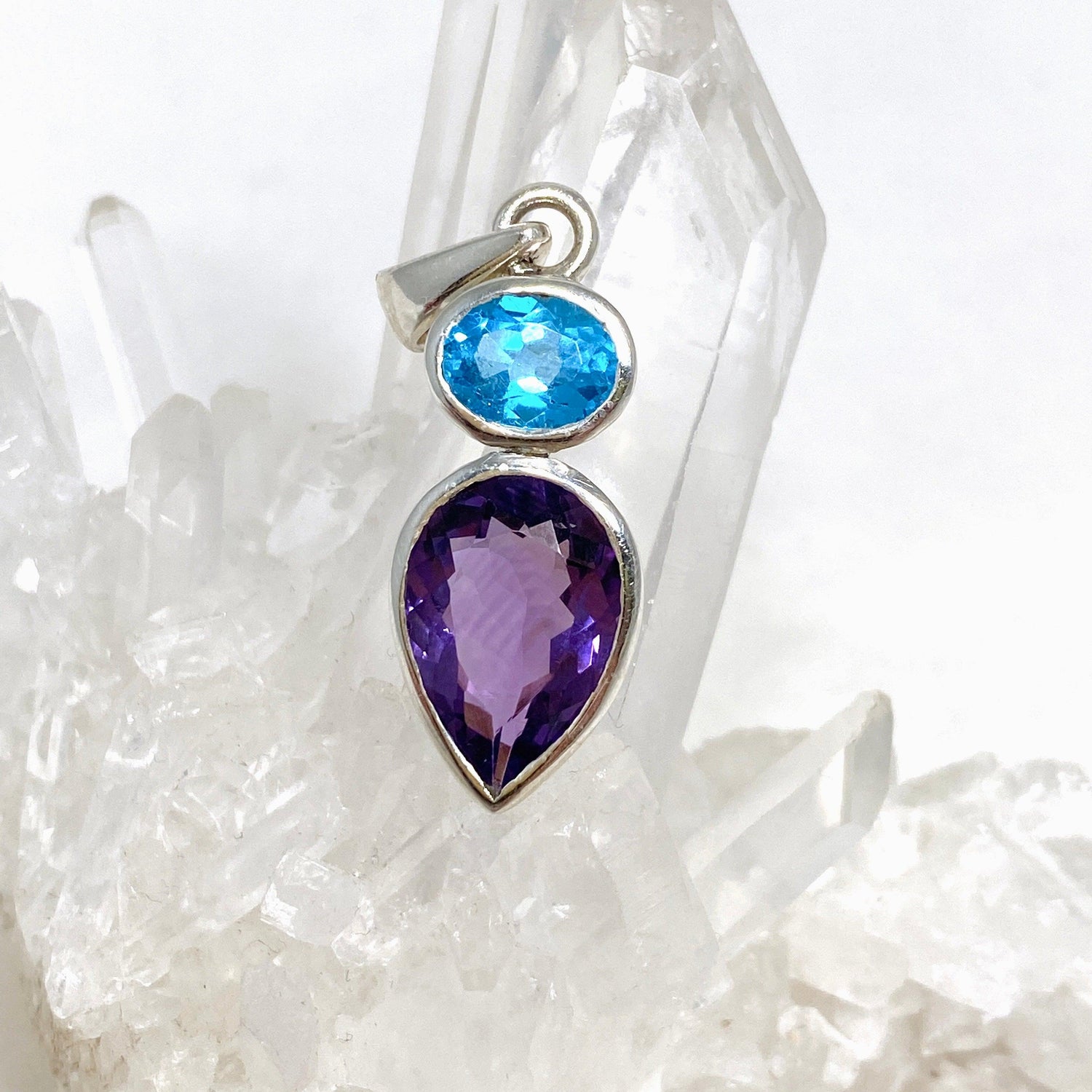 Amethyst and Blue Topaz Faceted Multi-stone Pendant PPGJ699 - Nature's Magick