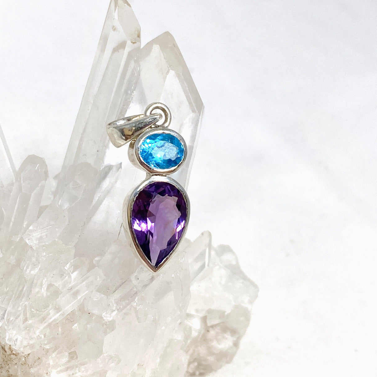 Amethyst and Blue Topaz Faceted Multi-stone Pendant PPGJ699 - Nature's Magick