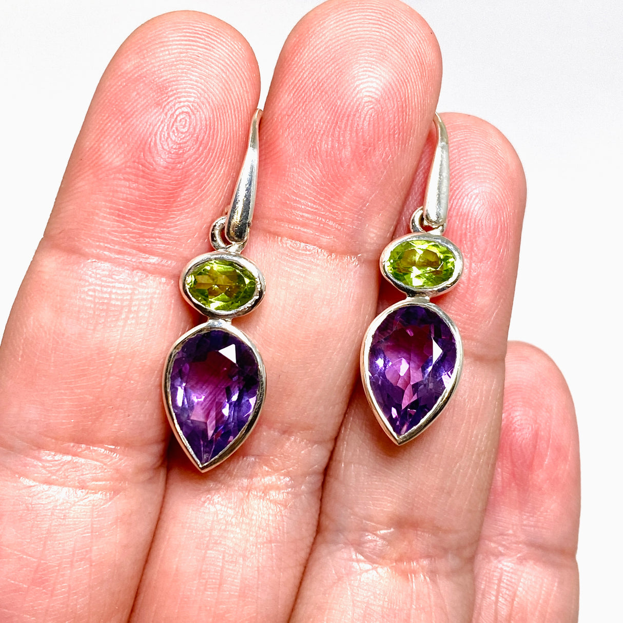 Amethyst and Peridot Faceted Multi-stone Earrings PEGJ296