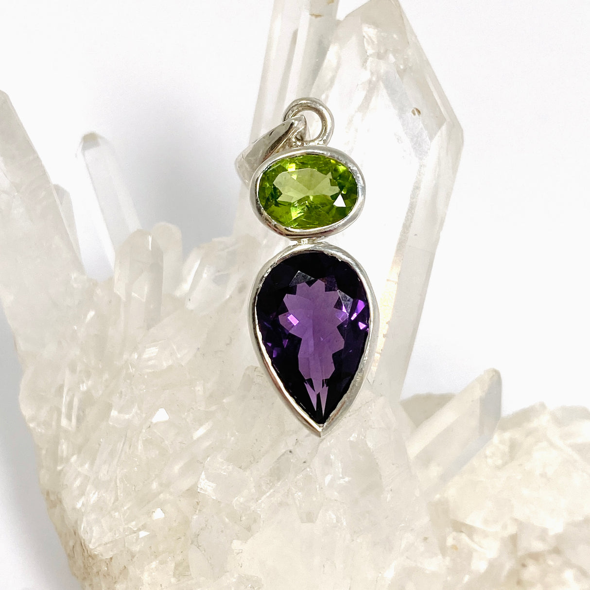 Amethyst and Peridot Faceted Multi-stone Pendant PPGJ1258