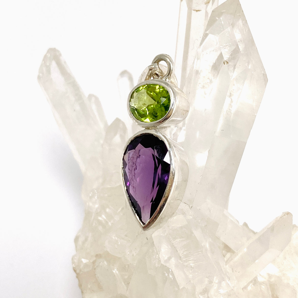 Amethyst and Peridot Faceted Multi-stone Pendant PPGJ1258