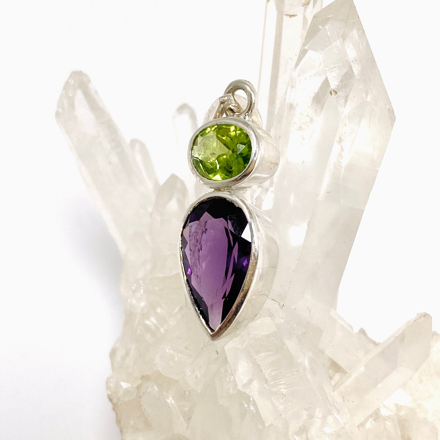 Amethyst and Peridot Faceted Multi-stone Pendant PPGJ1258