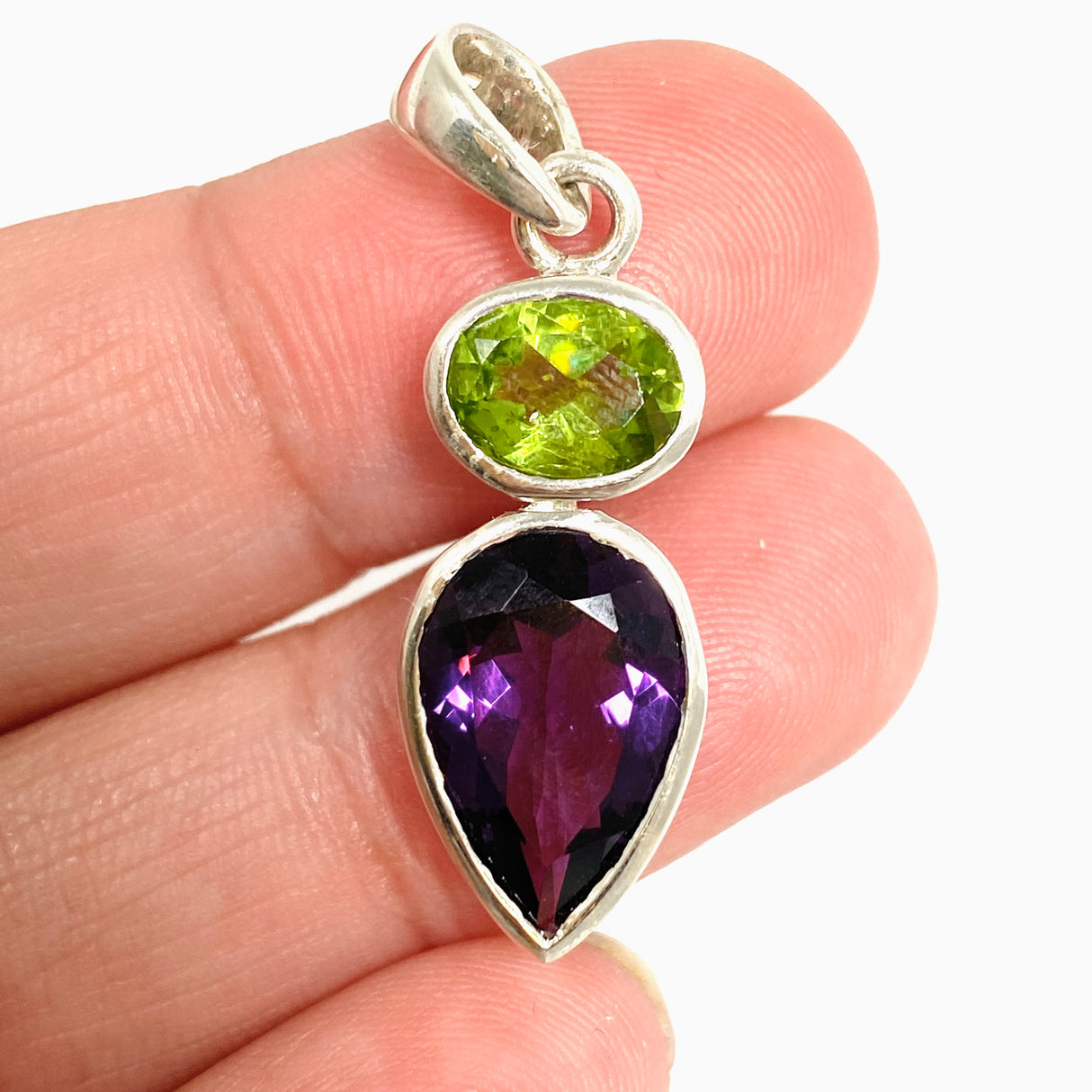Amethyst and Peridot Faceted Multi-stone Pendant PPGJ1258