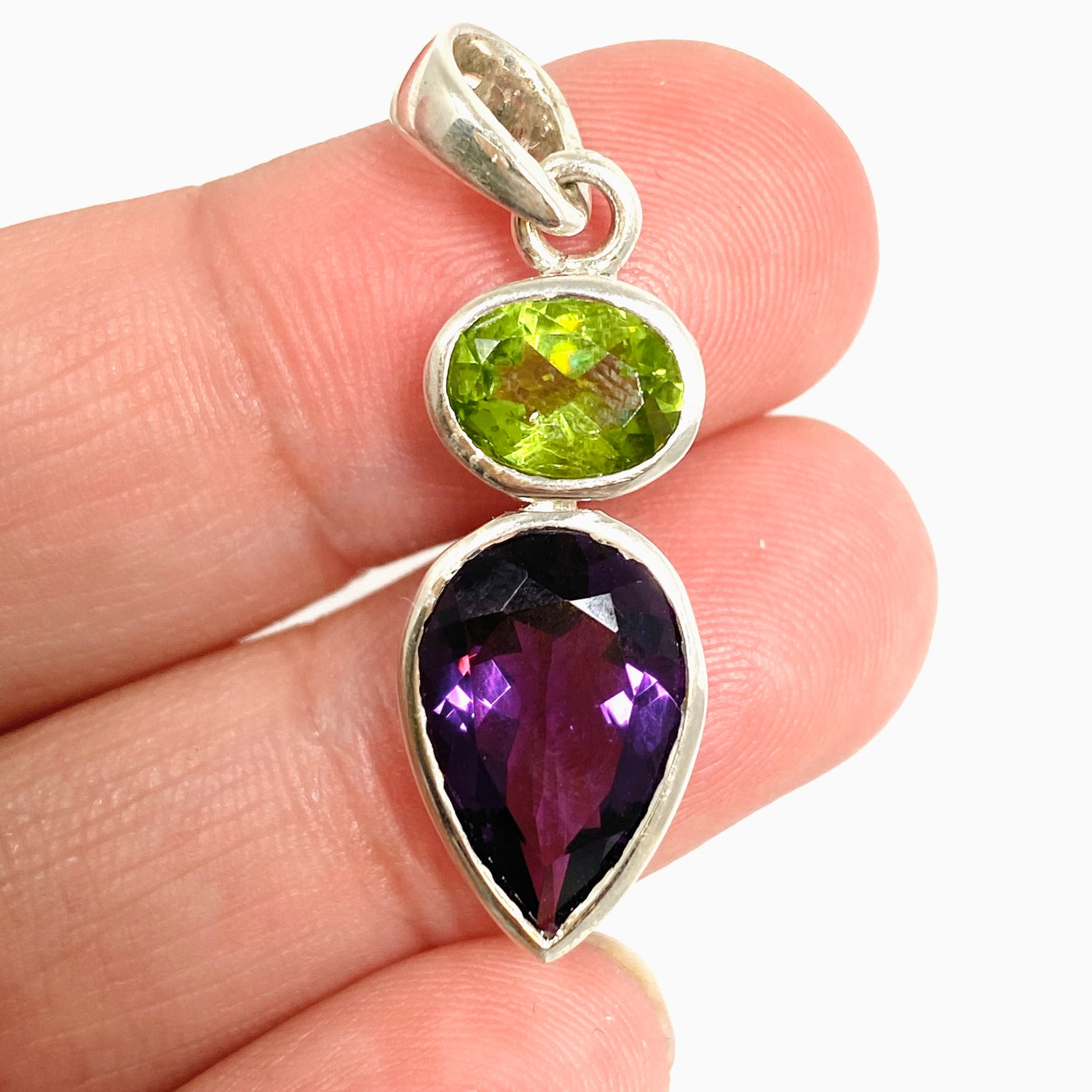 Amethyst and Peridot Faceted Multi-stone Pendant PPGJ1258