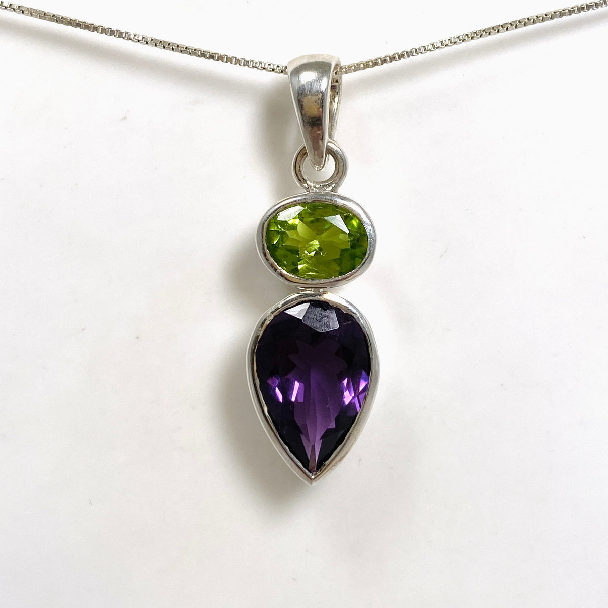 Amethyst and Peridot Faceted Multi-stone Pendant PPGJ1258
