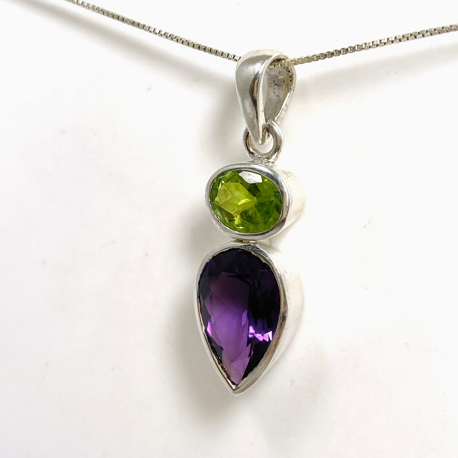 Amethyst and Peridot Faceted Multi-stone Pendant PPGJ1258
