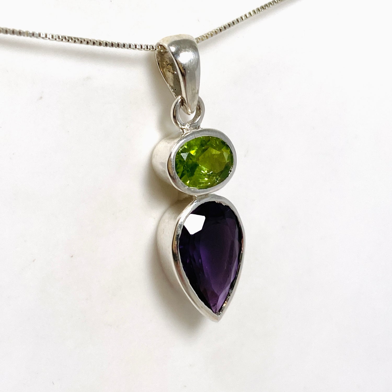 Amethyst and Peridot Faceted Multi-stone Pendant PPGJ1258