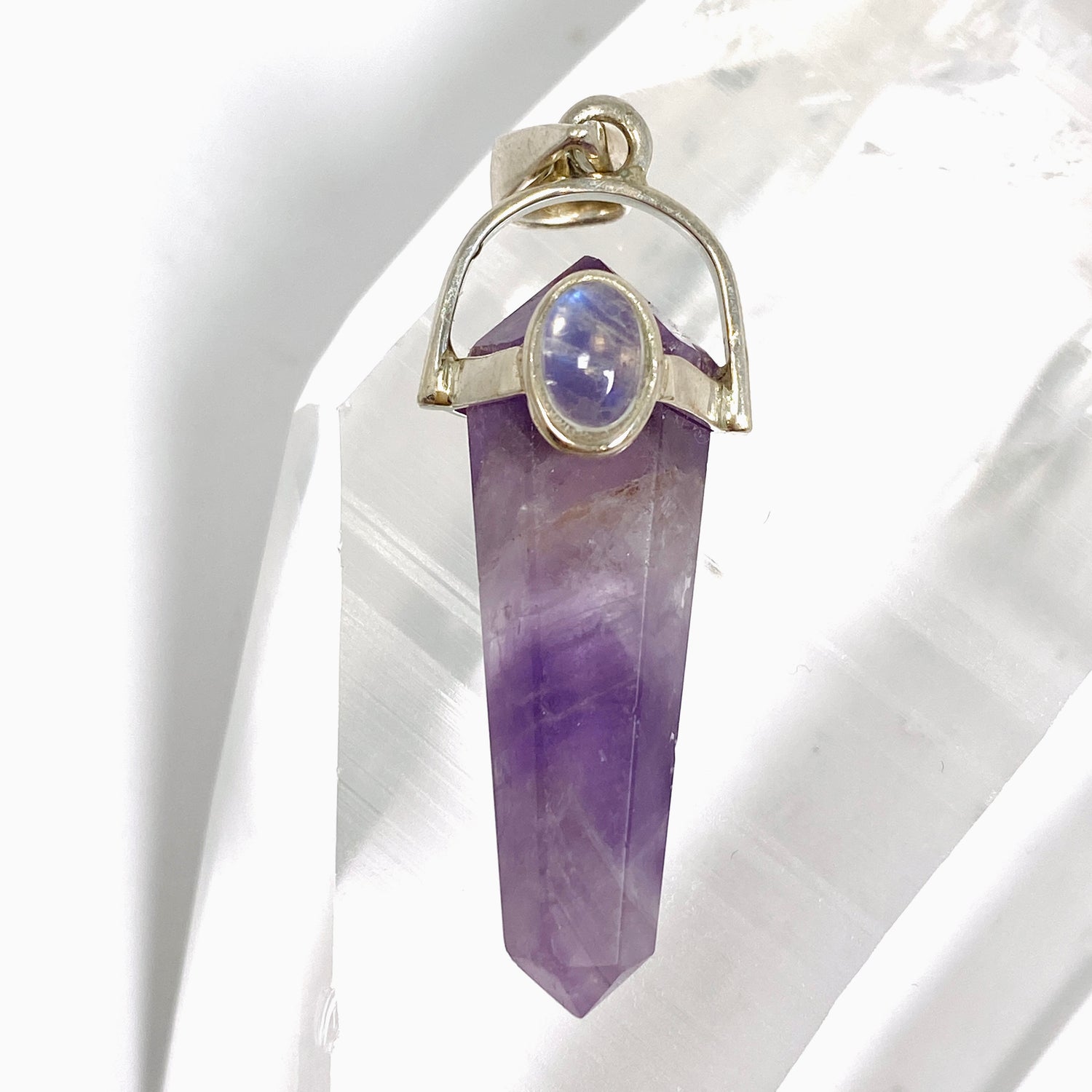 Amethyst Double Point Pendant with Moonstone Accent Stone PPGJ1230